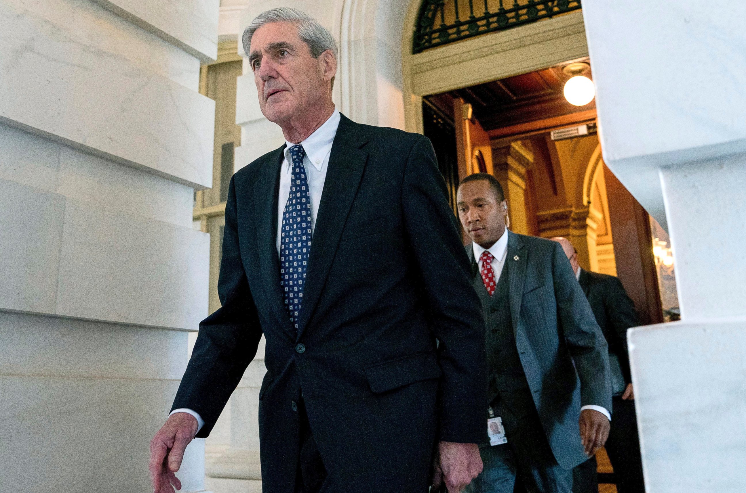 PHOTO: Former FBI Director Robert Mueller, the special counsel probing Russian interference in the 2016 election, departs Capitol Hill following a closed door meeting on June 21, 2017.