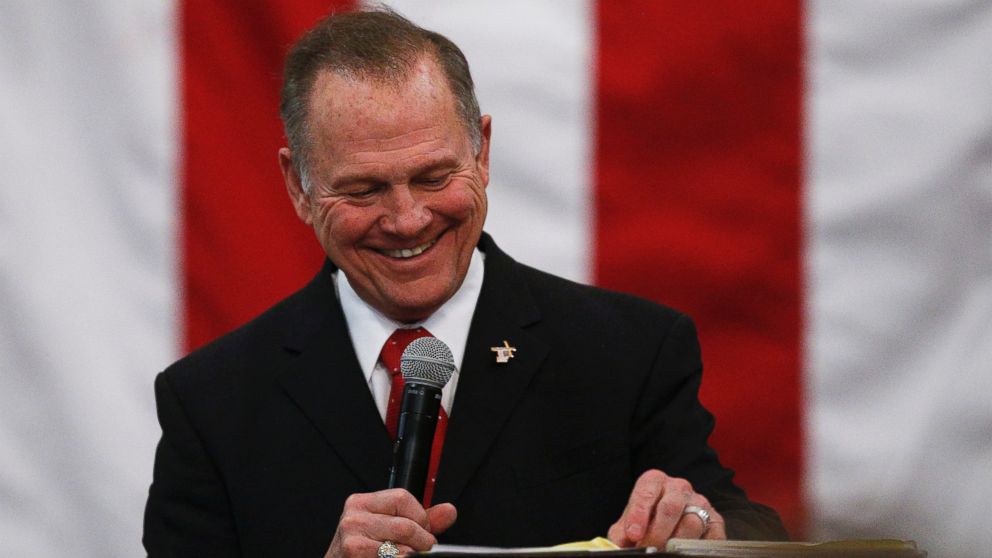 U.S. Senate candidate Roy Moore speaks at a campaign rally, Monday, Dec. 11, 2017, in Midland City, Ala.
