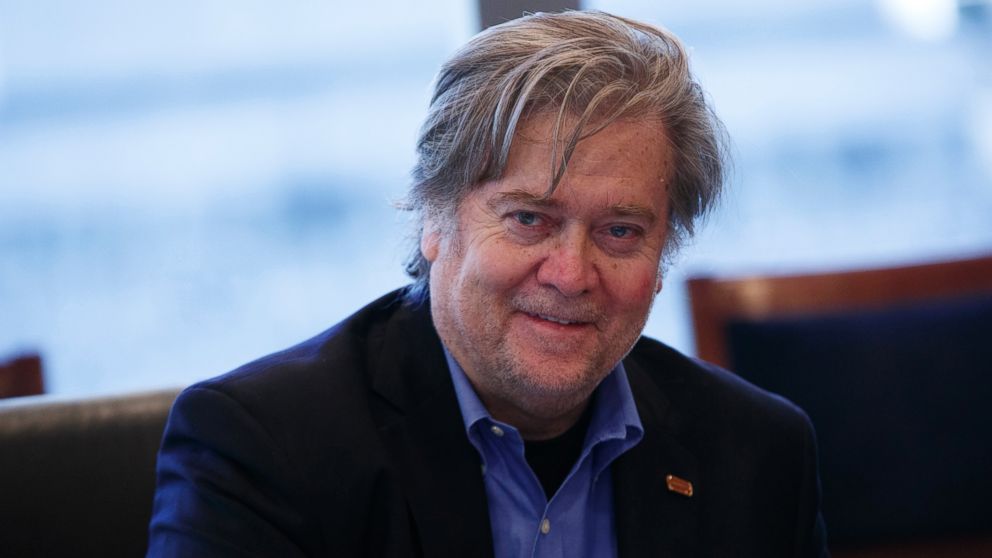 Steve Bannon, campaign CEO for Republican presidential candidate Donald Trump, looks on during a national security meeting with advisors at Trump Tower on Oct. 7, 2016, in New York.