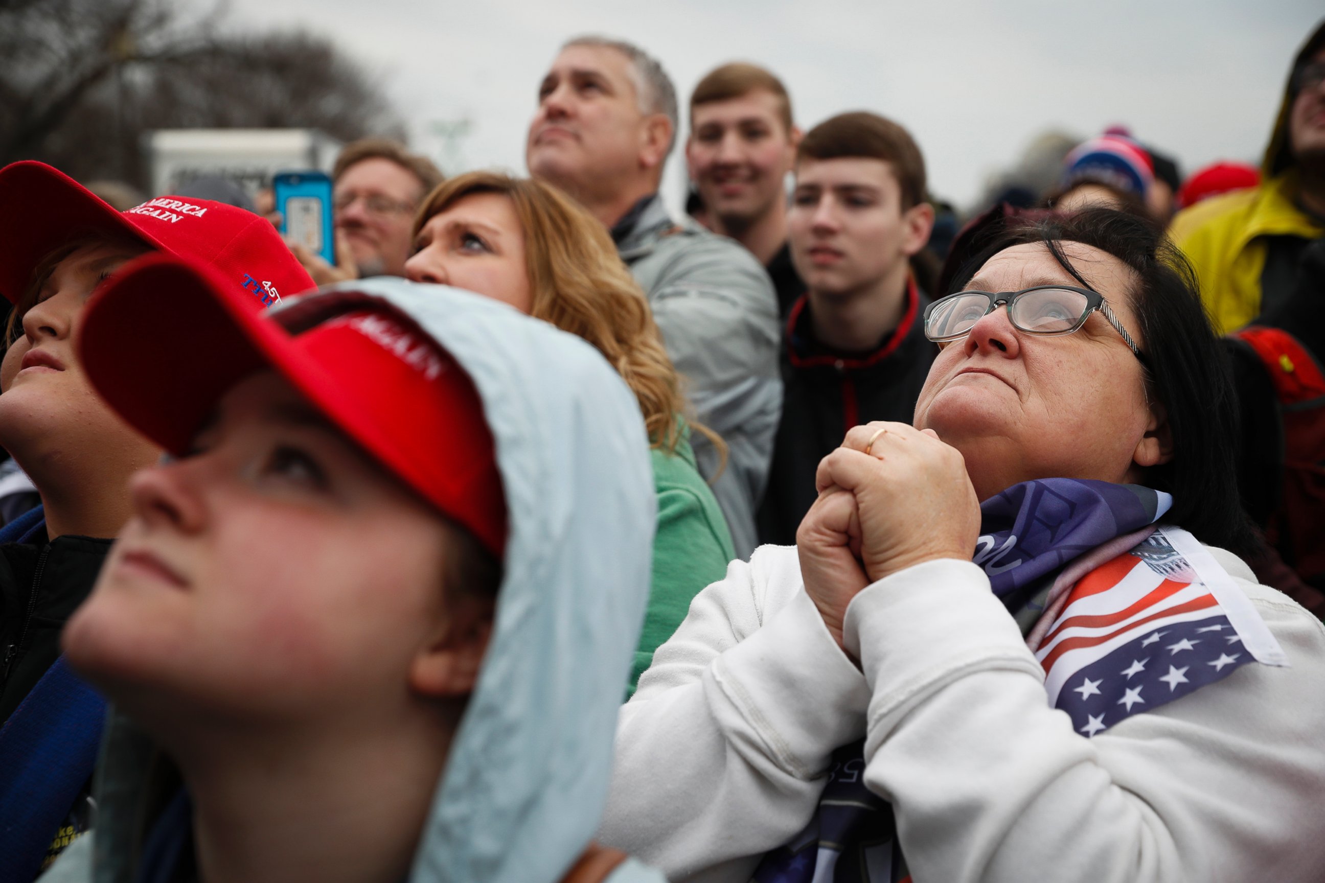 PHOTO: Supporters react as President-elect Donald Trump appears for his inauguration, Jan. 20, 2017, in Washington, D.C. 