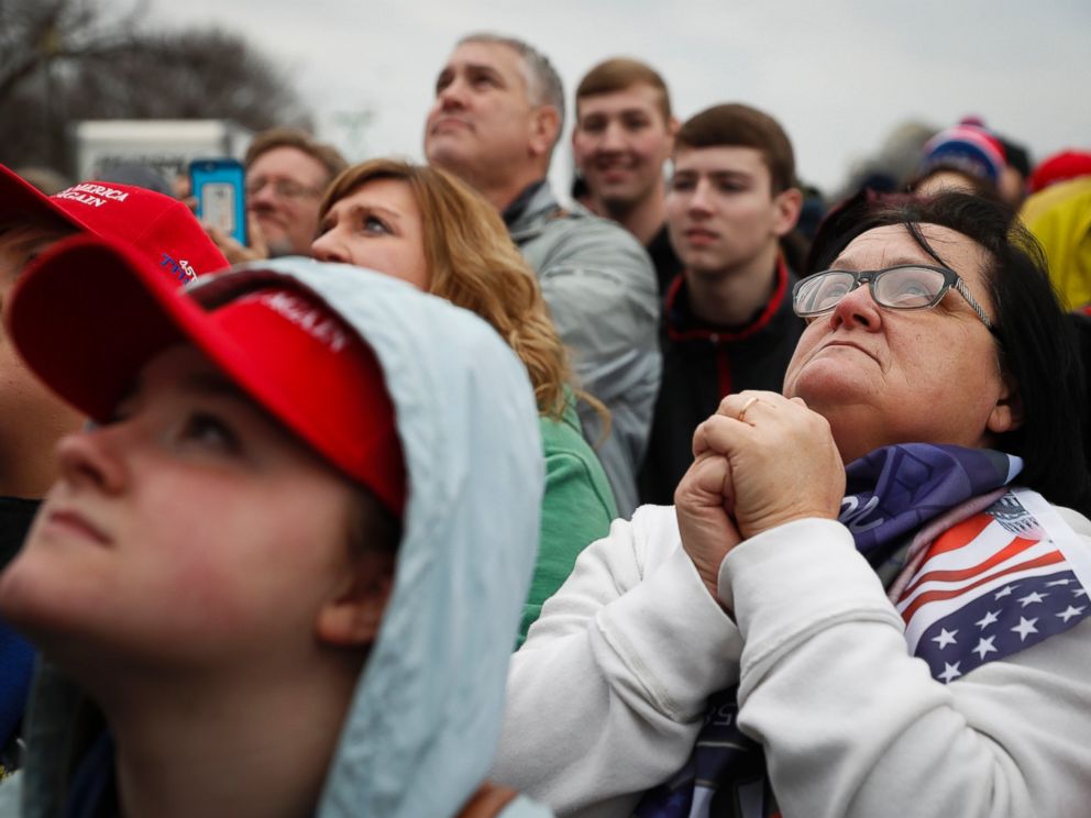 PHOTO: Supporters react as President-elect Donald Trump appears for his inauguration, Jan. 20, 2017, in Washington, D.C.