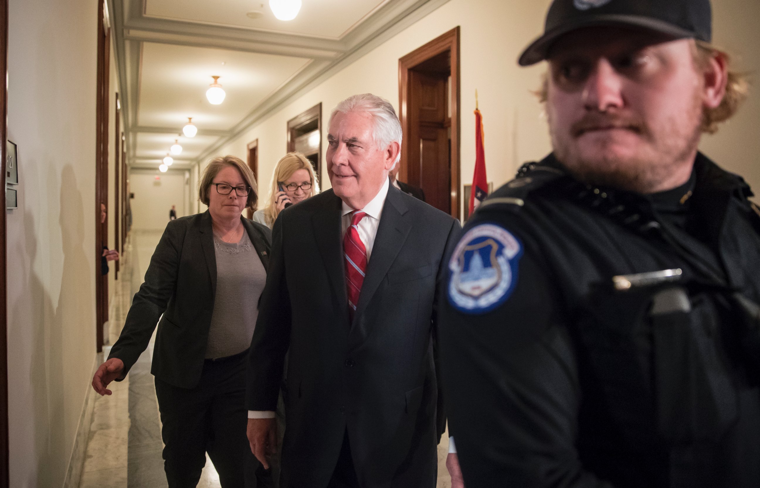 PHOTO: Secretary of State-designate Rex Tillerson arrives for a meeting with Sen. Chris Coons, D-Del., a member of the Senate Foreign Relations Committee which will conduct Tillerson's confirmation hearing, Jan. 4, 2017, on Capitol Hill in Washington.