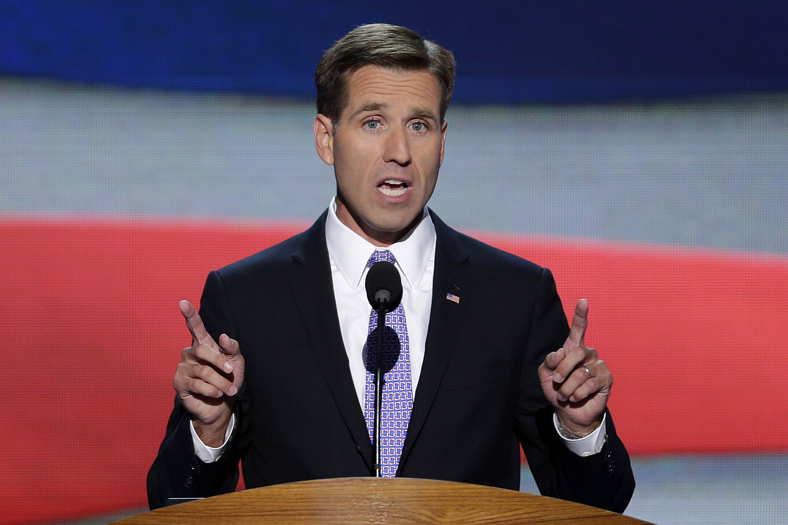 PHOTO: Beau Biden, son of Vice President Joe Biden, nominates his father for the Office of Vice Presdient of the United States during the Democratic National Convention in Charlotte, N.C., Sept. 6, 2012.