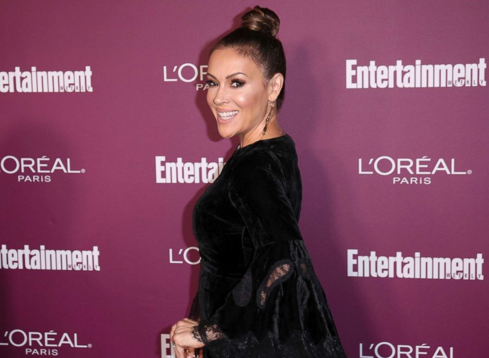 PHOTO: Alyssa Milano arrives at the 69th Primetime Emmy Awards Entertainment Weekly pre party at the Sunset Tower Hotel on Friday, Sept. 15, 2017, in Los Angeles.