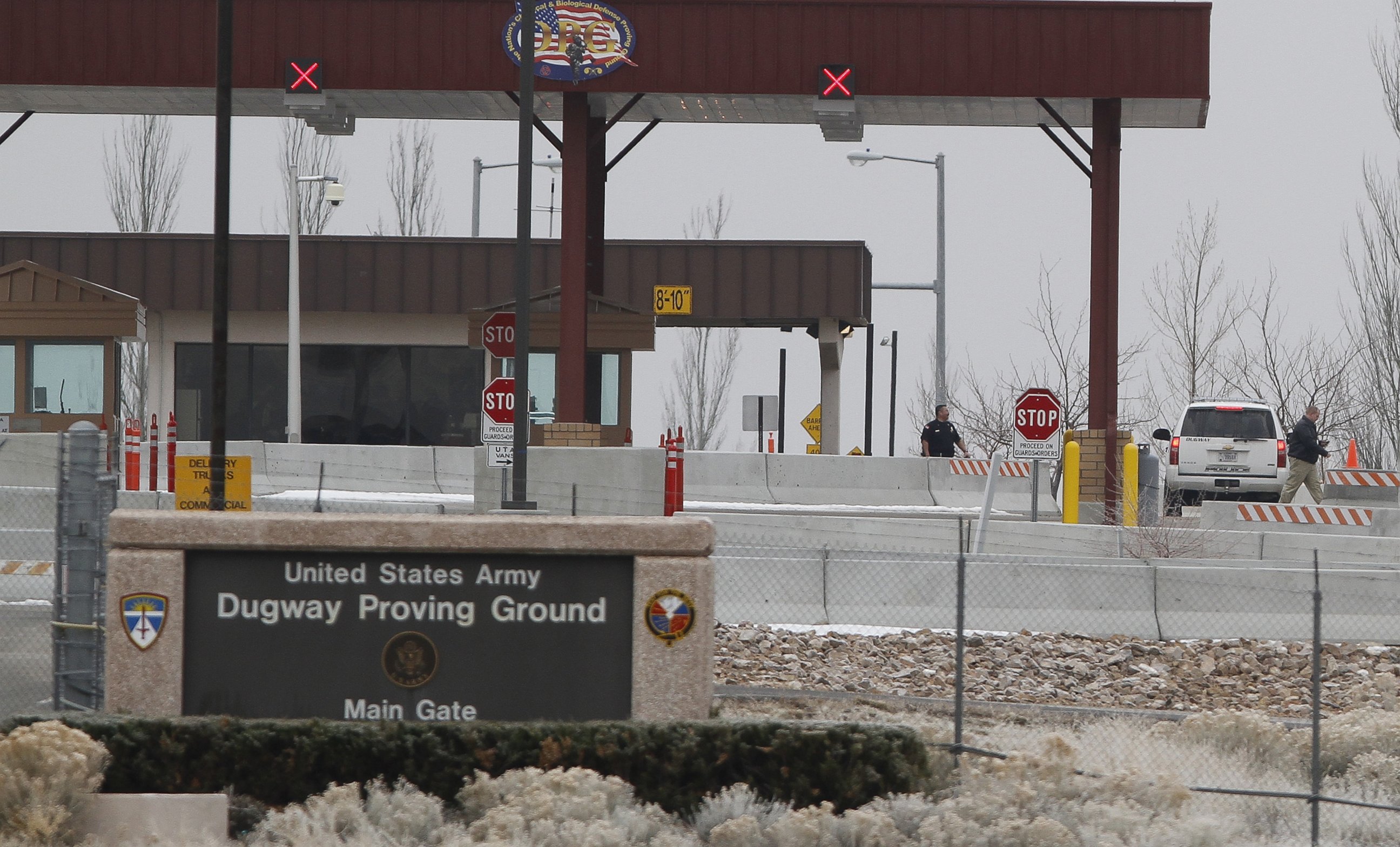 PHOTO: A Jan. 27, 2010 file photo shows the main gate at Dugway Proving Ground military base, about 85 miles southwest Salt Lake City, Utah.
