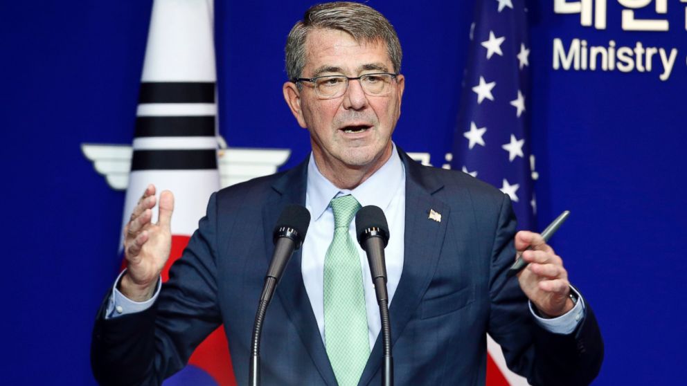 PHOTO: U.S. Defense Secretary Ash Carter during a joint news conference with South Korean Defense Minister Han Min Koo after the 47th Security Consultative Meeting at Defense Ministry on Nov. 2, 2015. in Seoul, South Korea.