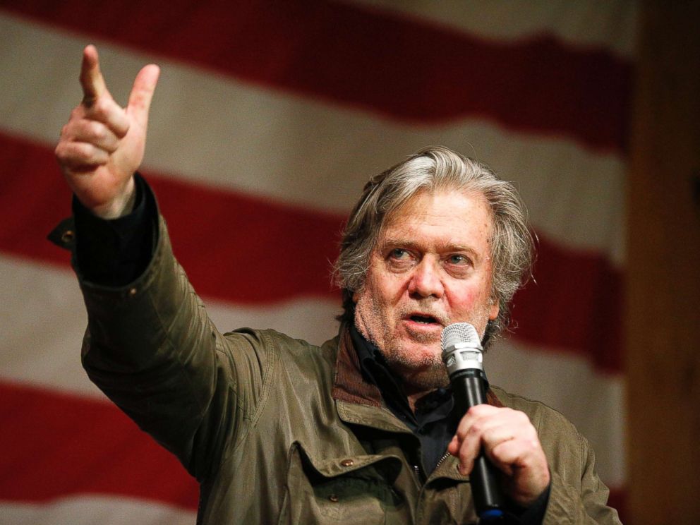 PHOTO: Former White House strategist Steve Bannon speaks during a rally for U.S. Senate hopeful Roy Moore, Tuesday, Dec. 5, 2017, in Fairhope Ala.