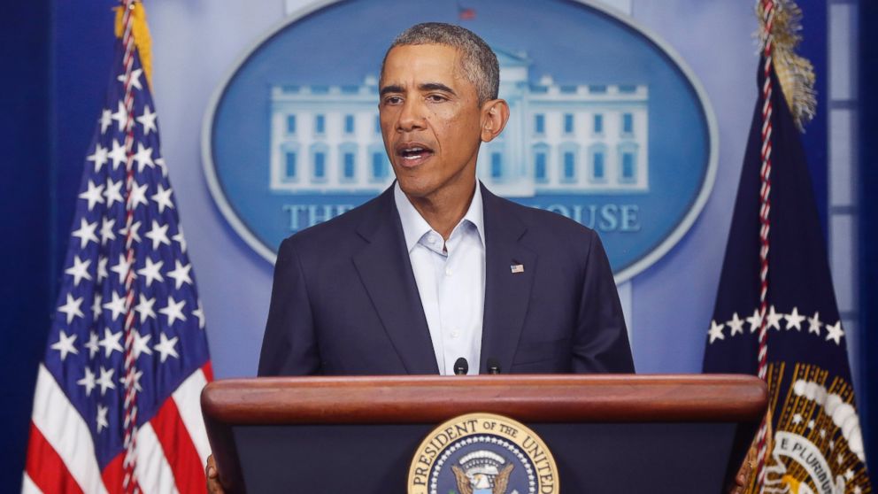 President Barack Obama speaks in the White House in Washington on Aug. 18, 2014.
