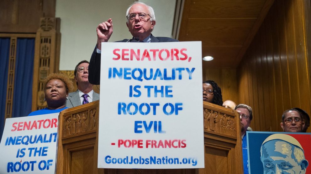 Sen. Bernie Sanders speaks during a rally with striking federal workers at the Lutheran Church of the Reformation in Washington, Sept. 22, 2015.