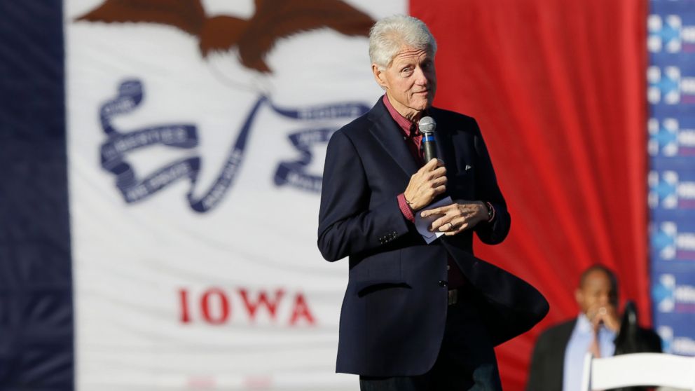 Former president Bill Clinton speaks during a rally for his wife, Democratic presidential candidate Hillary Rodham Clinton, before the Iowa Democratic Party's Jefferson-Jackson Dinner, Saturday, Oct. 24, 2015, in Des Moines, Iowa.