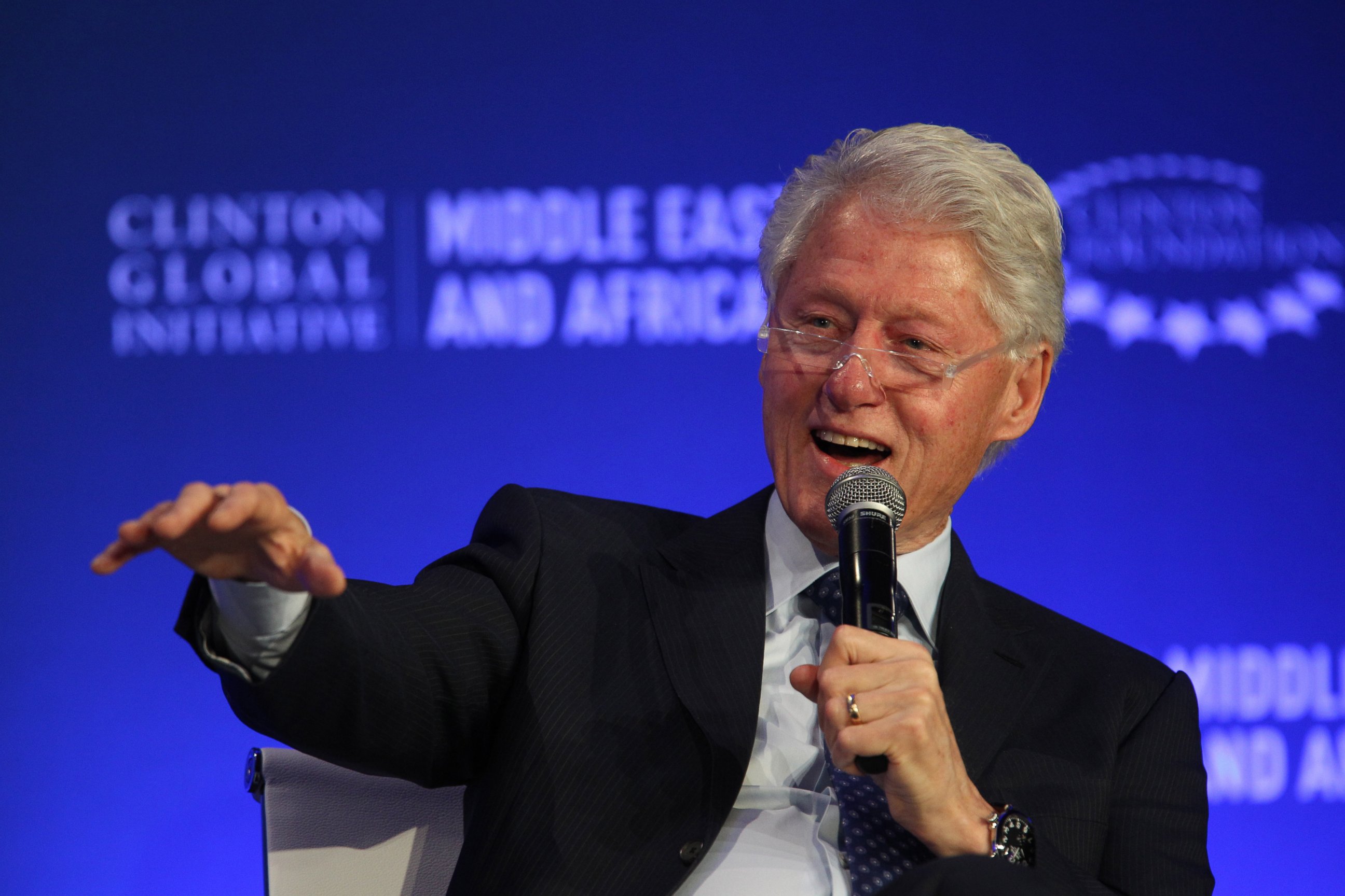 PHOTO: Former U.S President Bill Clinton speaks during a plenary session at the Clinton Global Initiative Middle East & Africa meeting in Marrakech, Morocco, May 6, 2015.
