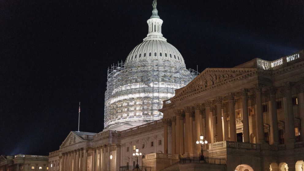 PHOTO: This photo taken Oct. 4, 2014 shows scaffolding around the Capitol Dome in Washington. 