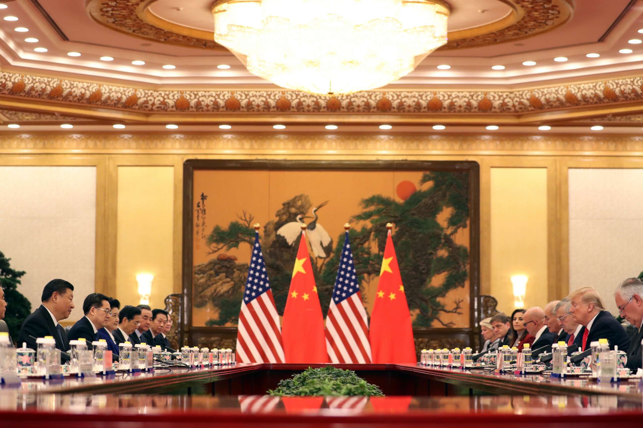 PHOTO: U.S. President Donald Trump, second right, and Chinese President Xi Jinping, left, attend a bilateral meeting at the Great Hall of the People in Beijing Thursday, Nov. 9, 2017.  