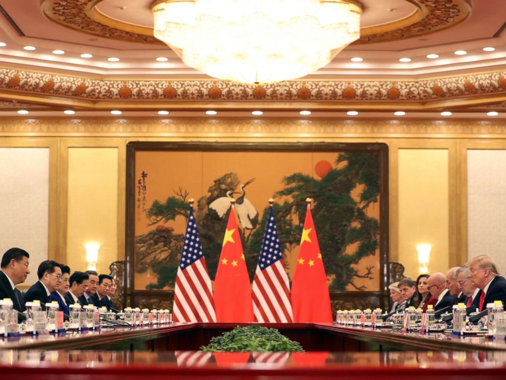 PHOTO: U.S. President Donald Trump, second right, and Chinese President Xi Jinping, left, attend a bilateral meeting at the Great Hall of the People in Beijing Thursday, Nov. 9, 2017.