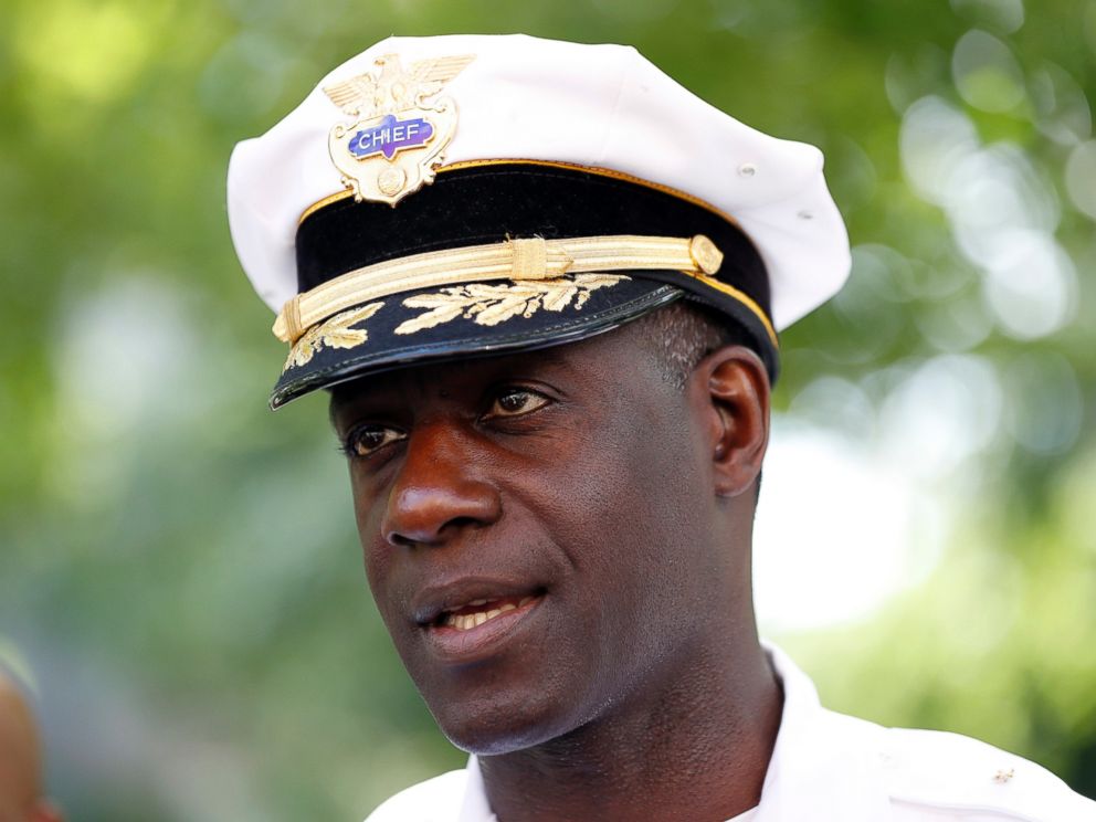 PHOTO: Cleveland Police Chief Calvin D. Williams speaks to the media after over 300 officers from other jurisdictions were sworn in, as preparations are made for the Republican National Convention, July 16, 2016 in Cleveland, Ohio.