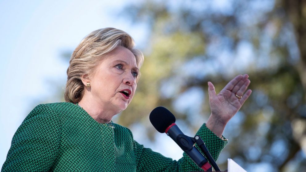 Democratic presidential candidate Hillary Clinton speaks during a campaign event at The Quad, Saint Augustine's University,Oct. 23, 2016, in Raleigh, North Carolina.