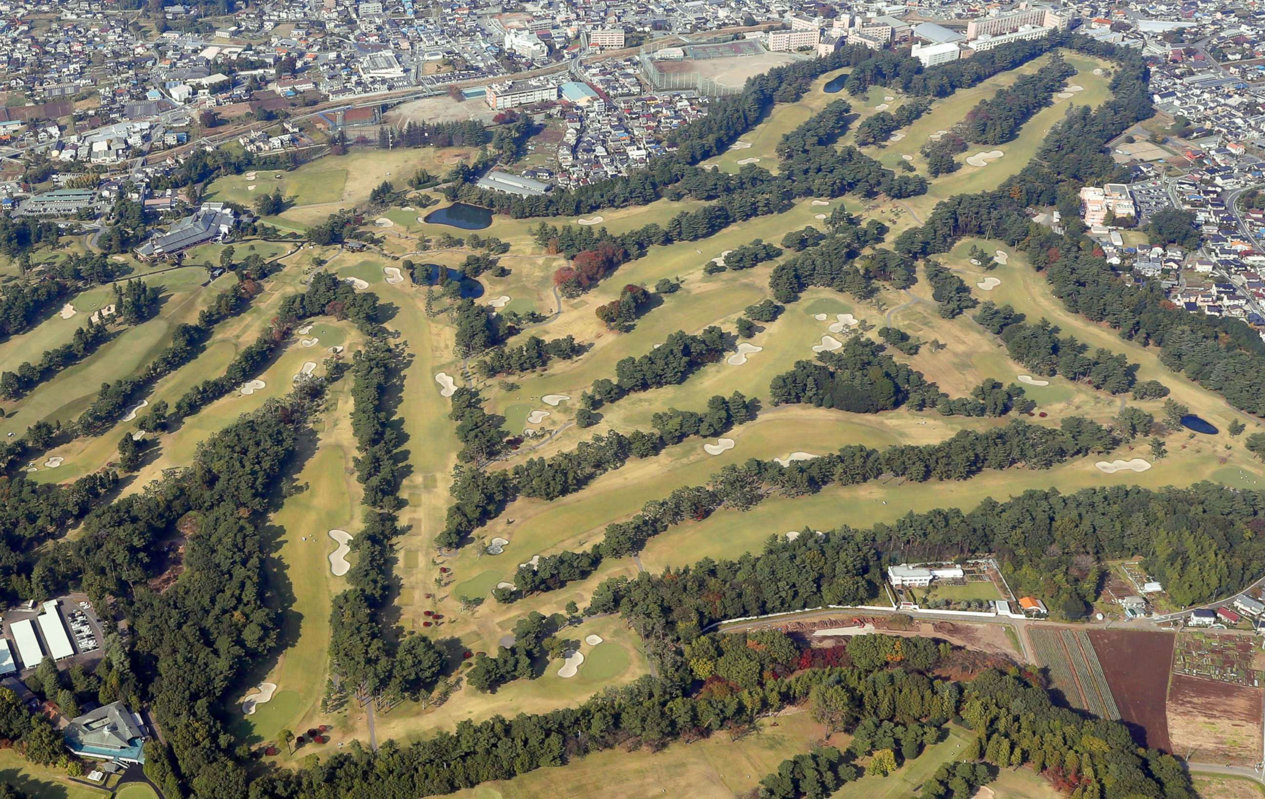 PHOTO: Photo taken Nov. 2, 2017, from a Kyodo News helicopter shows Kasumigaseki Country Club in Kawagoe, Saitama Prefecture, where Donald Trump is scheduled to play a round of golf with Shinzo Abe and PGA Tour player Hideki Matsuyama on Nov. 5.