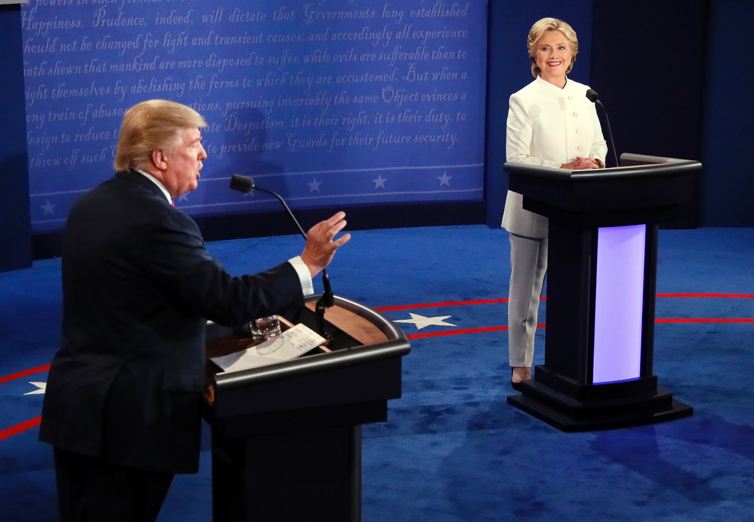 PHOTO: Donald Trump debates Hillary Clinton during the third presidential debate at UNLV in Las Vegas,  Oct. 19, 2016. 