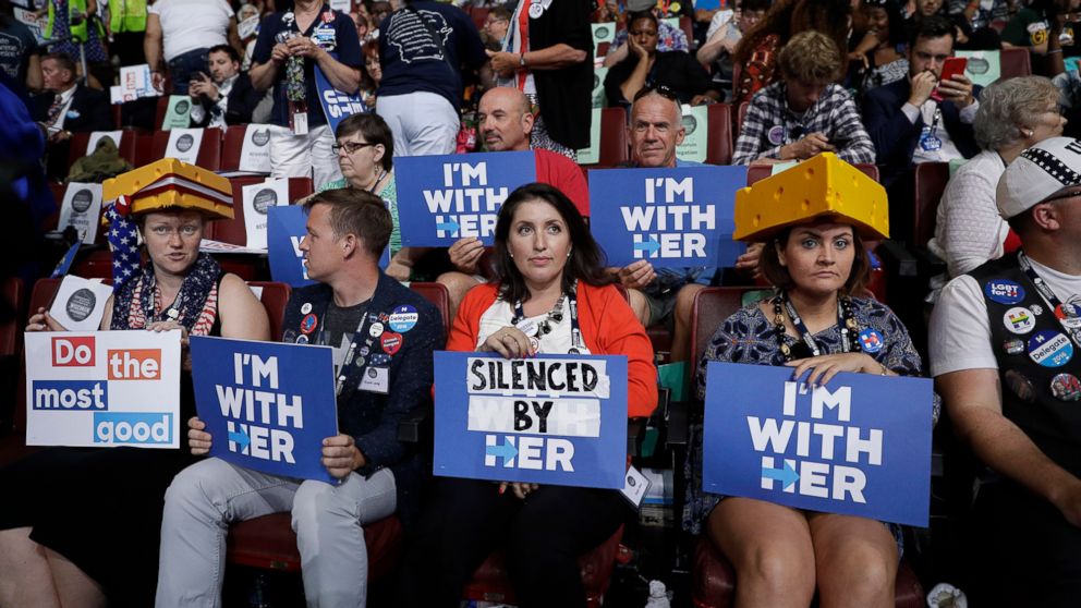 PHOTO: Wisconsin delegates take their seats before the start of the second day session of the Democratic National Convention in Philadelphia, July 26, 2016. 