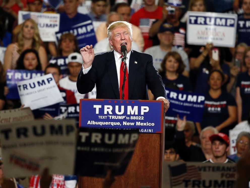 PHOTO: Republican presidential candidate Donald Trump speaks at a campaign event in Albuquerque, N.M., on May 24, 2016.