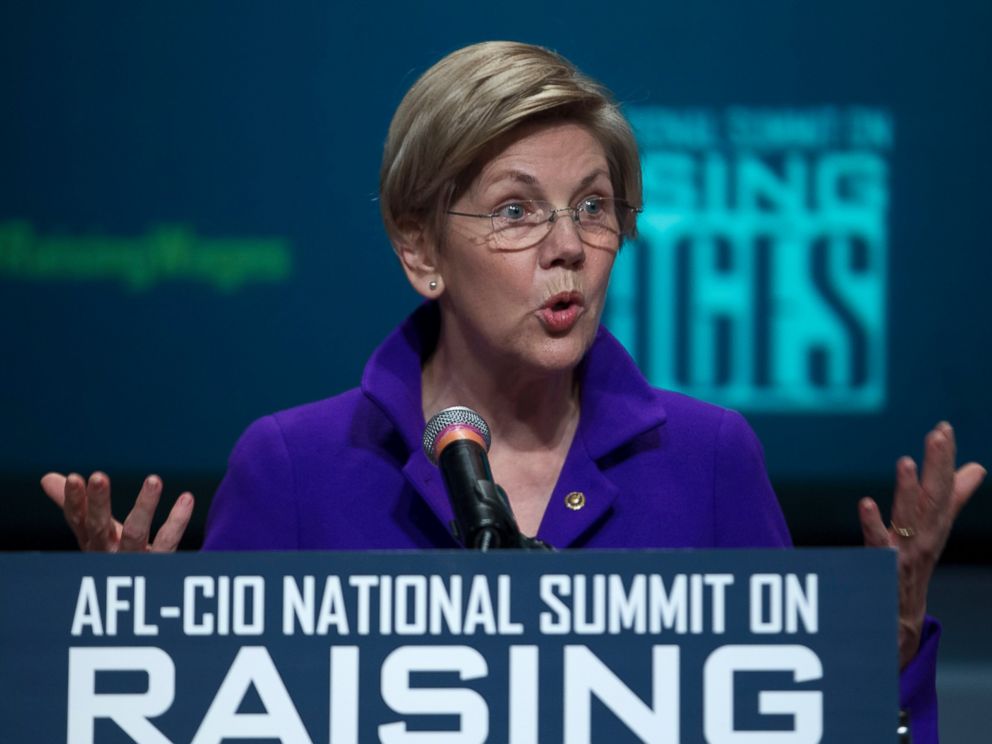 PHOTO: Sen. Elizabeth Warren, D-Mass. speaks about raising wages during the forum AFL-CIO National Summit, on Jan. 7, 2015, at Gallaudet University in Washington.