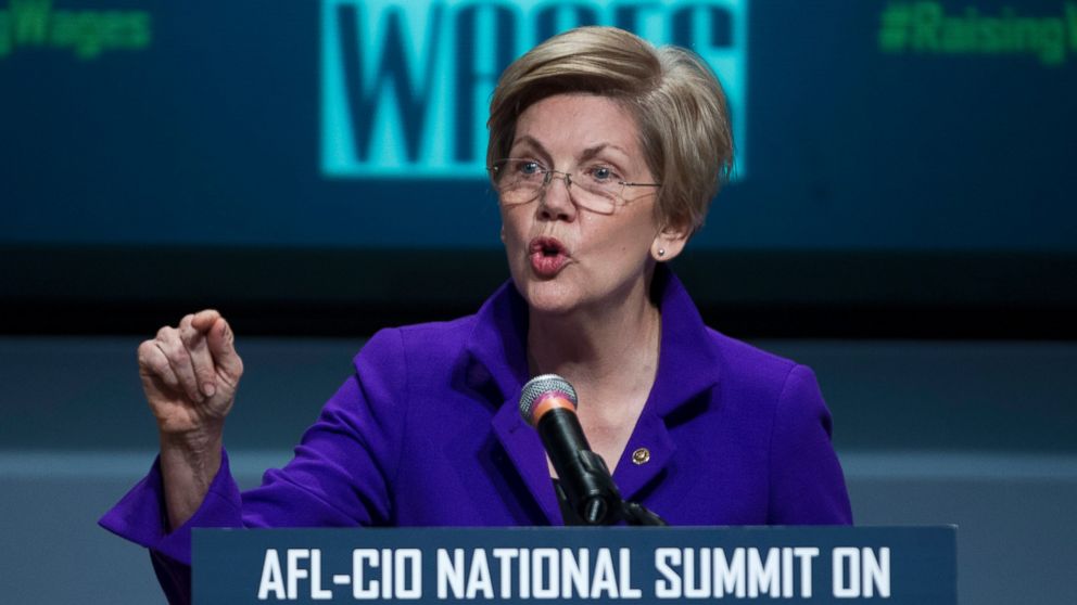 Sen. Elizabeth Warren, D-Mass. speaks about raising wages during the forum AFL-CIO National Summit, on Jan. 7, 2015, at Gallaudet University in Washington.