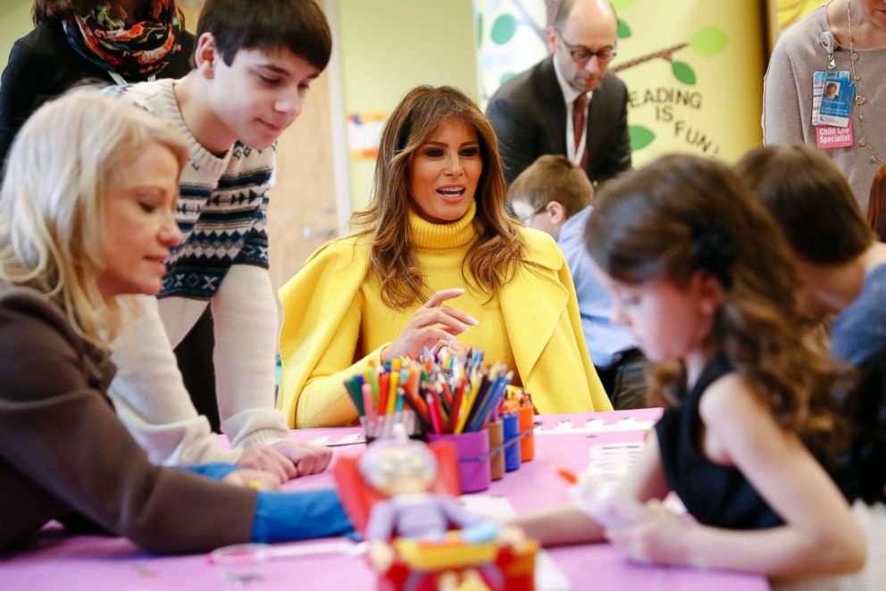 PHOTO: First lady Melania Trump meets with children at Cincinnati Children's Hospital Medical Center, Monday, Feb. 5, 2018, in Cincinnati. 