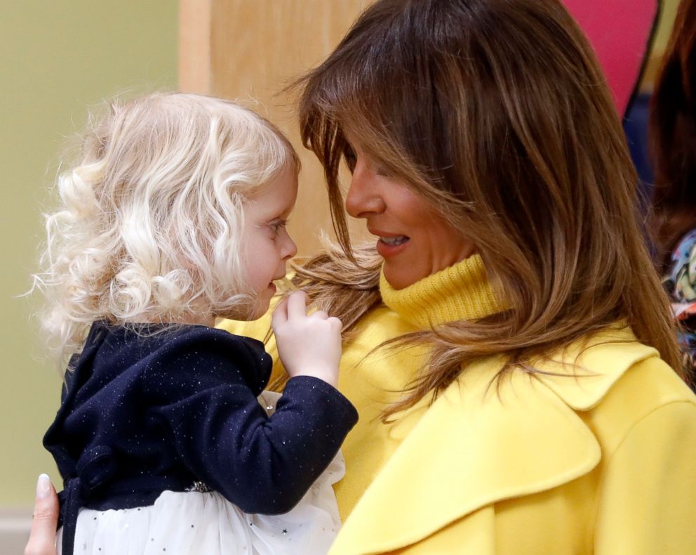 PHOTO: First lady Melania Trump meets with children during a visit to Cincinnati Children's Hospital Medical Center, Monday, Feb. 5, 2018, in Cincinnati. 