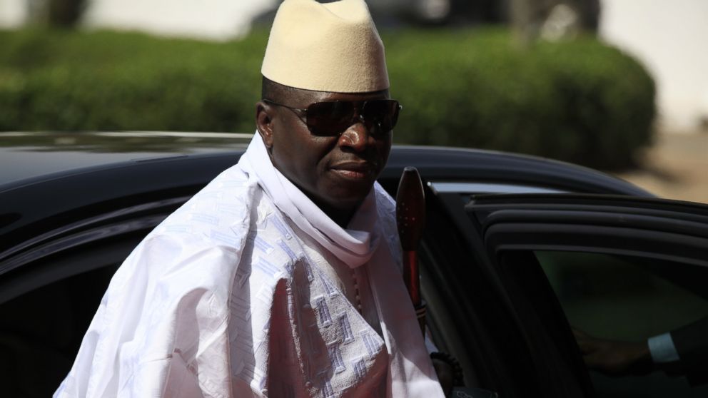 In this Feb. 27, 2014 file photo, Gambia's  President Yahya Jammeh arrives for a summit to address a seminar on security, Abuja, Nigeria.  