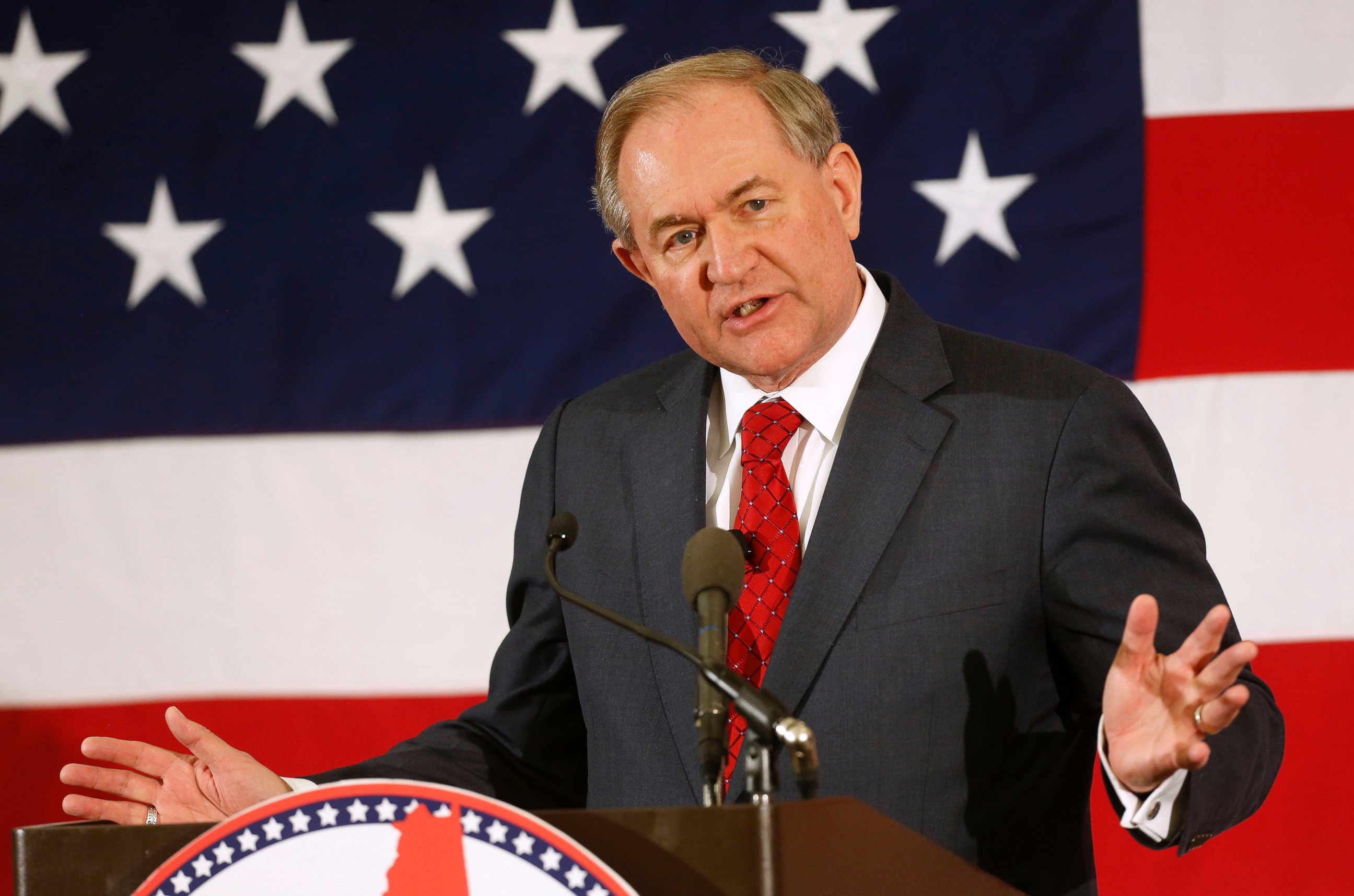 PHOTO: Former Virginia Gov. Jim Gilmore speaks at a Republican Leadership Summit, April 17, 2015, in Nashua, N.H. 