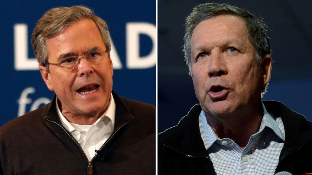 Jeb Bush speaks at an event in Portsmouth, N.H., Feb. 8, 2016 and John Kasich holds a town hall in Concord, N.H. on Feb. 7, 2016.