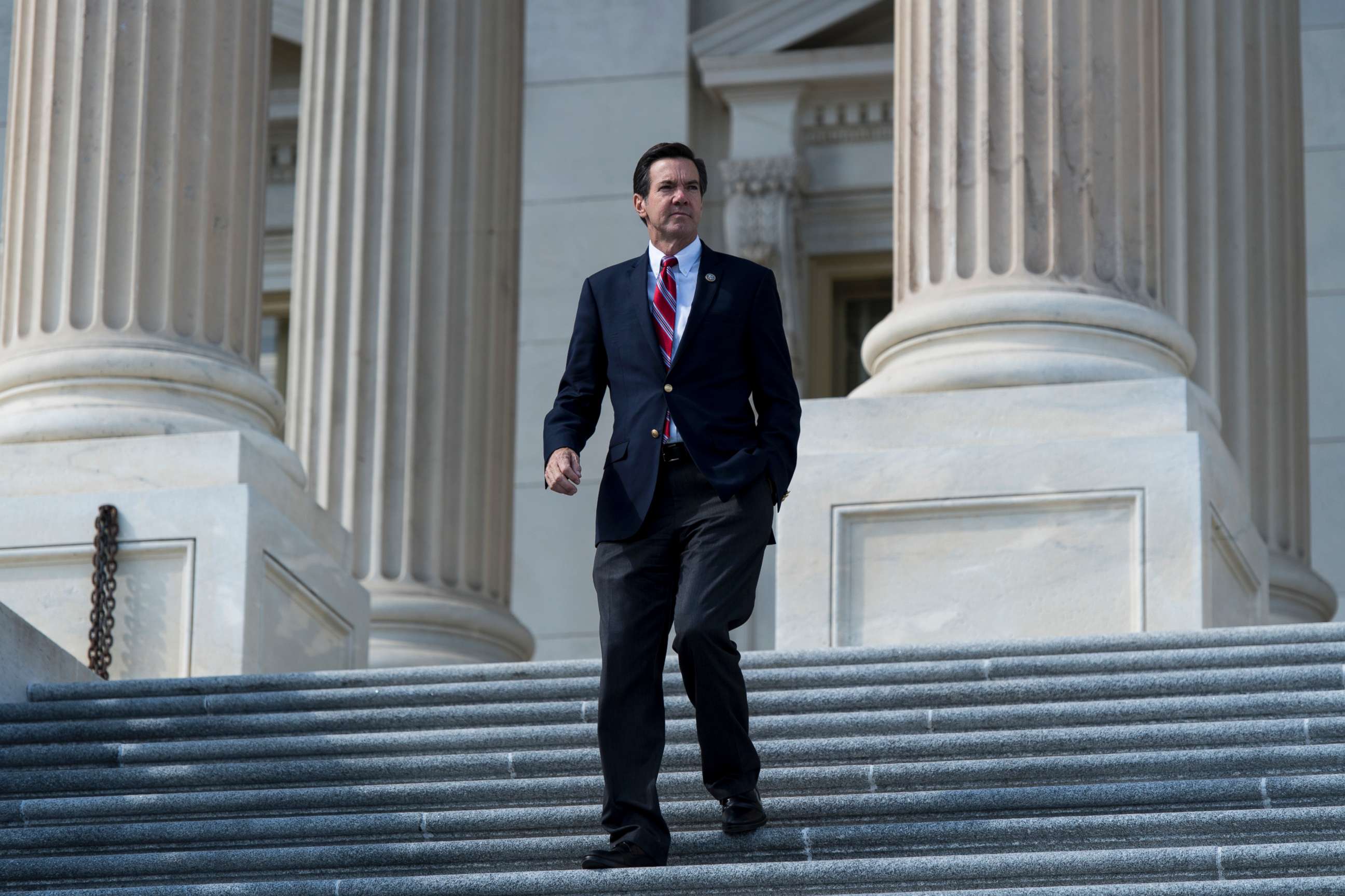 PHOTO: Rep. Evan Jenkins, R-W.Va., walks down the House steps after the last votes of the week on Thursday, Oct. 5, 2017. 