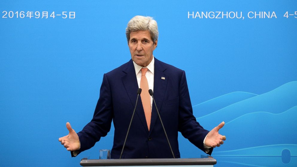 U.S. Secretary of State John Kerry speaks at a press conference in Hangzhou during the G20 Leaders Summit, Sept. 4, 2016.