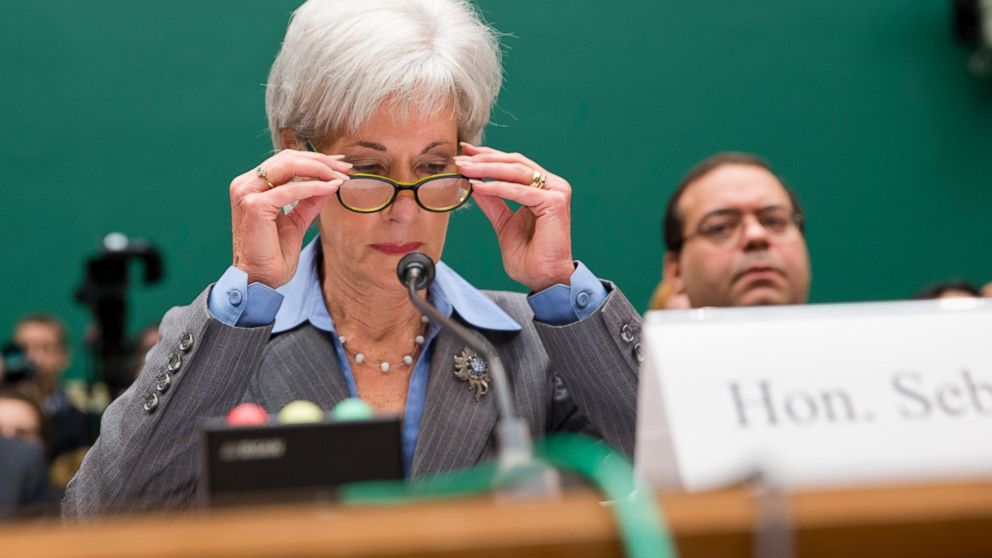 Health and Human Services Secretary Kathleen Sebelius prepares to testify on Capitol Hill in Washington, Oct. 30, 2013.