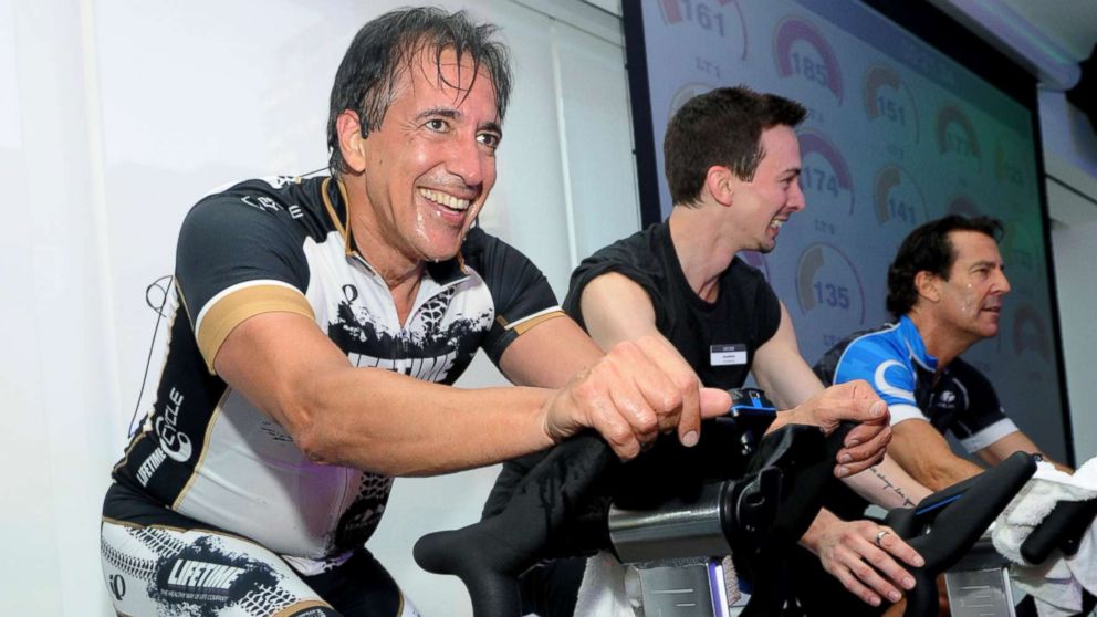 Bahram Akradi, Founder, Chairman, President and CEO, Life Time Fitness, teaches EDGE Cycle at the opening of Life Time Athletic at Sky, Wednesday, June 1, 2016, in New York.