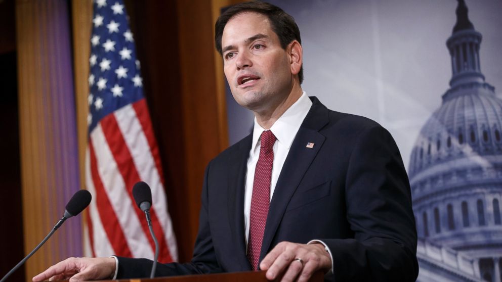 PHOTO: Sen. Marco Rubio, R-Fla., the son of Cuban immigrants, expresses his disappointment in President Barack Obama's initiative to normalize relations between the US and Cuba on Dec. 17, 2014, during a news conference on Capitol Hill in Washington.