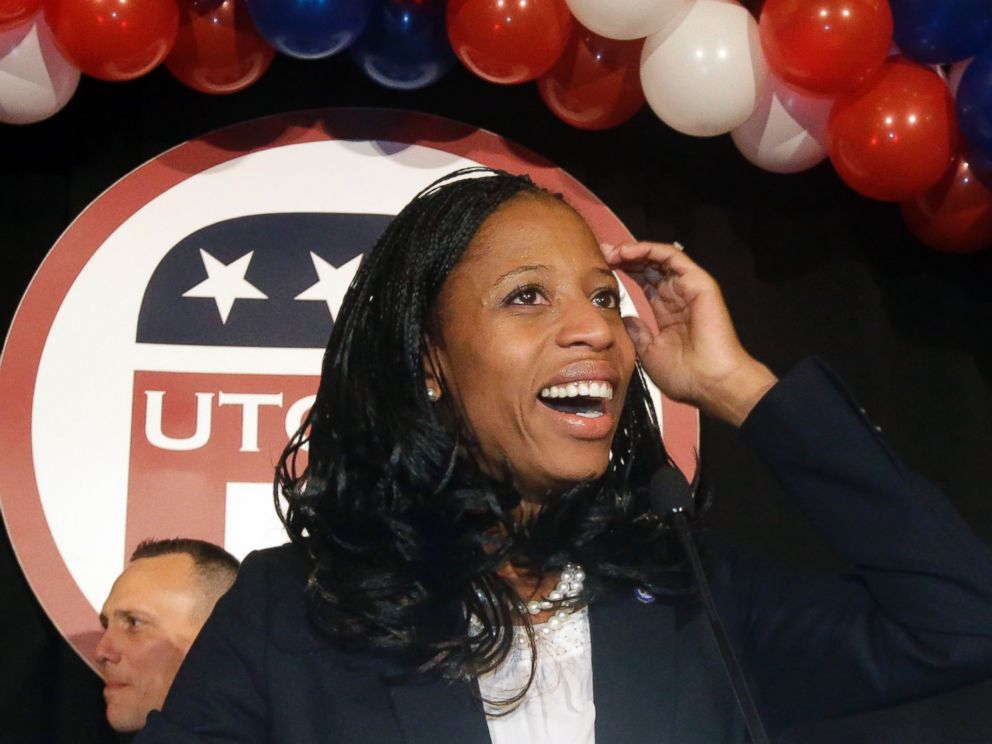 PHOTO: Republican Mia Love celebrates with her supporters after winning the race for Utahs 4th Congressional District during a GOP election night watch party, Nov. 4, 2014, in Salt Lake City.