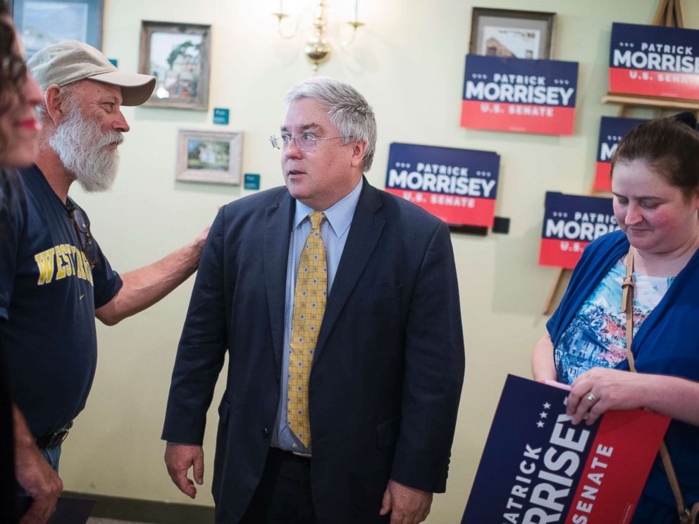 PHOTO: West Virginia Attorney General Patrick Morrisey talks with guests during an event in Harpers Ferry, W.Va., on July 10, 2017, where he announced he will run for the Senate in 2018.