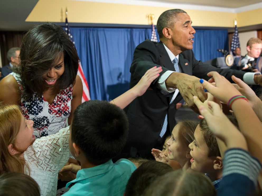 PHOTO: President Barack Obama and first lady Michelle Obama greet children and families of U.S. embassy personnel during an event at the Melia Habana Hotel in Havana, Cuba, Sunday, March 20, 2016.