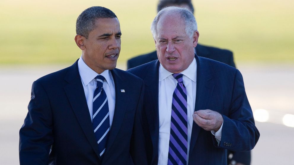 President Barack Obama is seen in this file photo being greeted by Illinois Gov. Pat Quinn  as he arrives at O'Hare International Airport in Chicago, Oct. 7, 2010. 