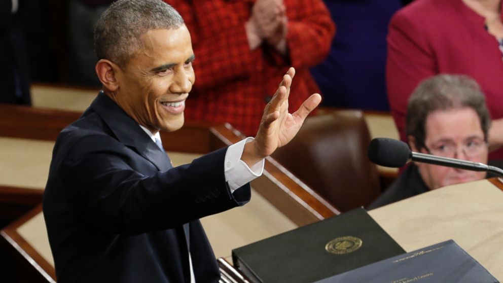 President Barack Obama waves before giving his State of the Union address before a joint session of Congress on Capitol Hill in Washington, Jan. 20, 2015 