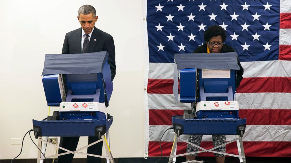 President Barack Obama votes early for the midterm election at the Dr. Martin Luther King Community Service Center, Oct. 20, 2014, in Chicago. Obama took a break from campaigning for Gov. Pat Quinn to cast an early ballot for the election.