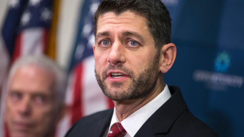 In this Dec. 1, 2015, photo, House Speaker Paul Ryan of Wis., meets with reporters following a GOP strategy session on Capitol Hill in Washington.