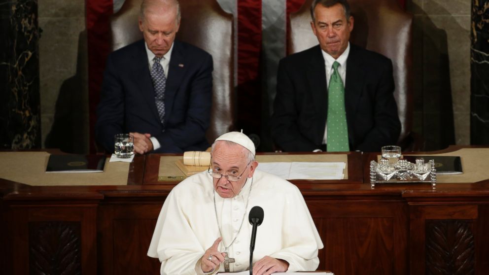 PHOTO: Pope Francis addresses a joint meeting of Congress on Capitol Hill in Washington, Sept. 24, 2015.