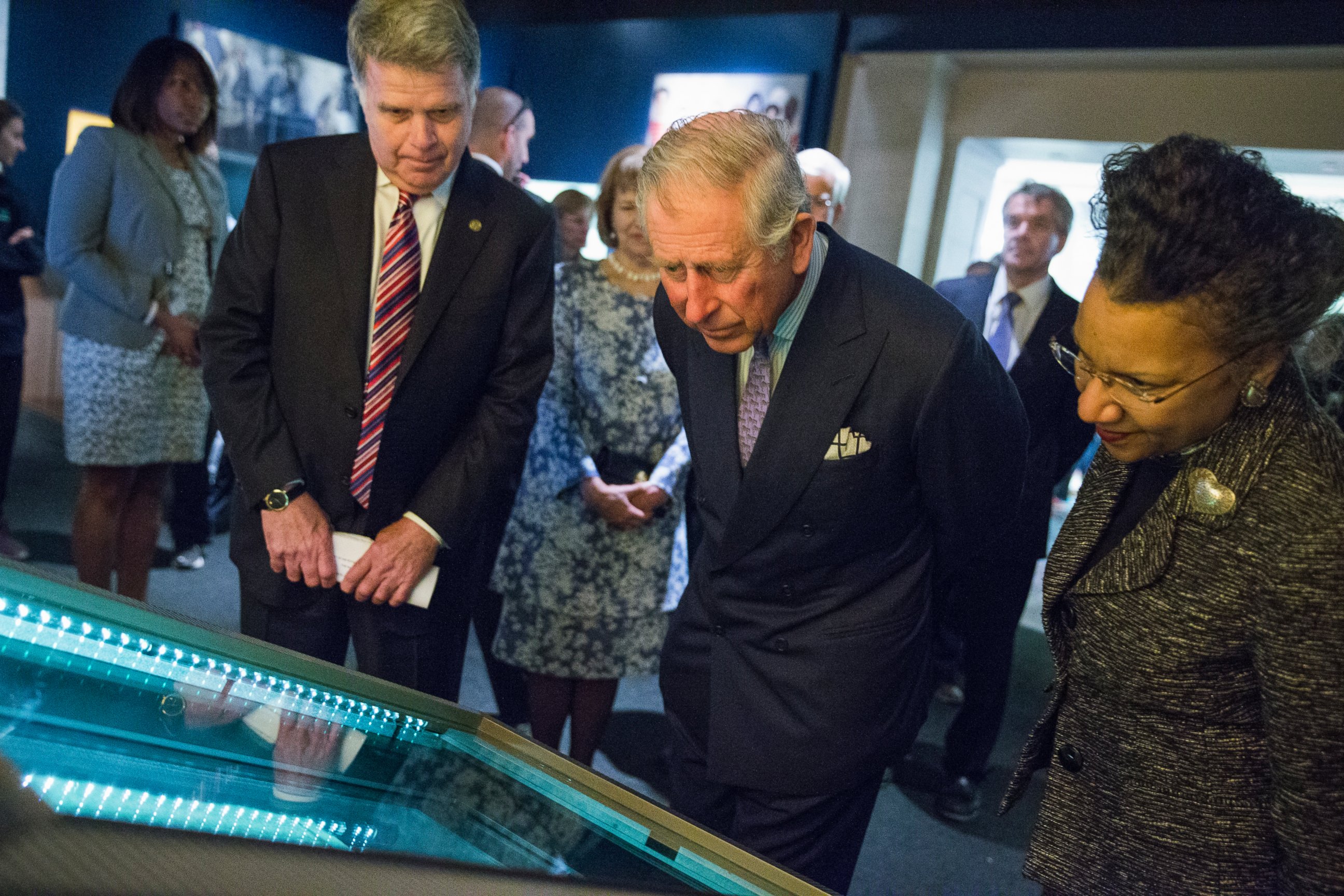 PHOTO: Britain's Prince Charles looks at an original copy of the Magna Carta during a visit to the National Archives in Washington, March 18, 2015.