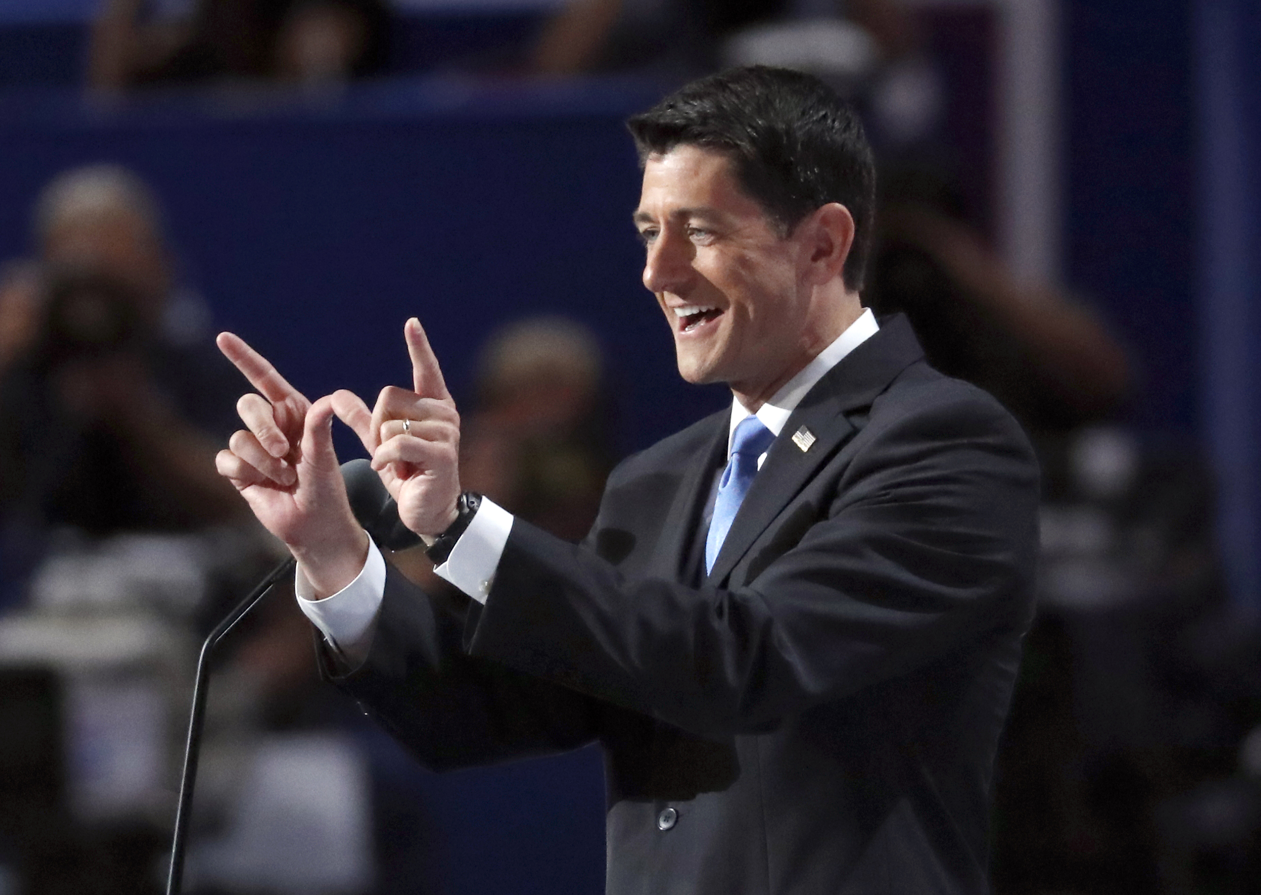 PHOTO: Speaker Paul Ryan addresses the delegates during the second day of the Republican National Convention in Cleveland, July 19, 2016.