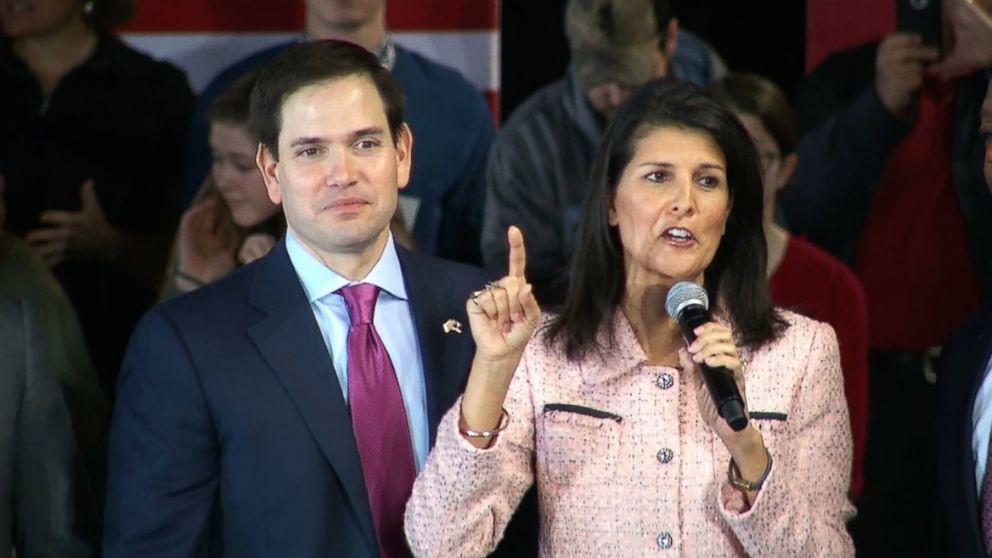 PHOTO: Gov. Nikki Haley campaigns with Republican presidential candidate Sen. Marco Rubio Greenville, S.C., Feb. 18, 2016.