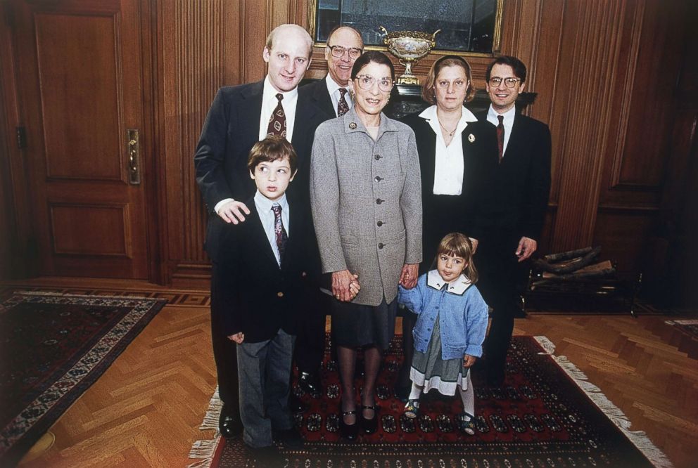 PHOTO: Supreme Court Justice Ruth Bader Ginsburg, center, poses with her family at the Court in Washington, Oct. 1, 1993. 