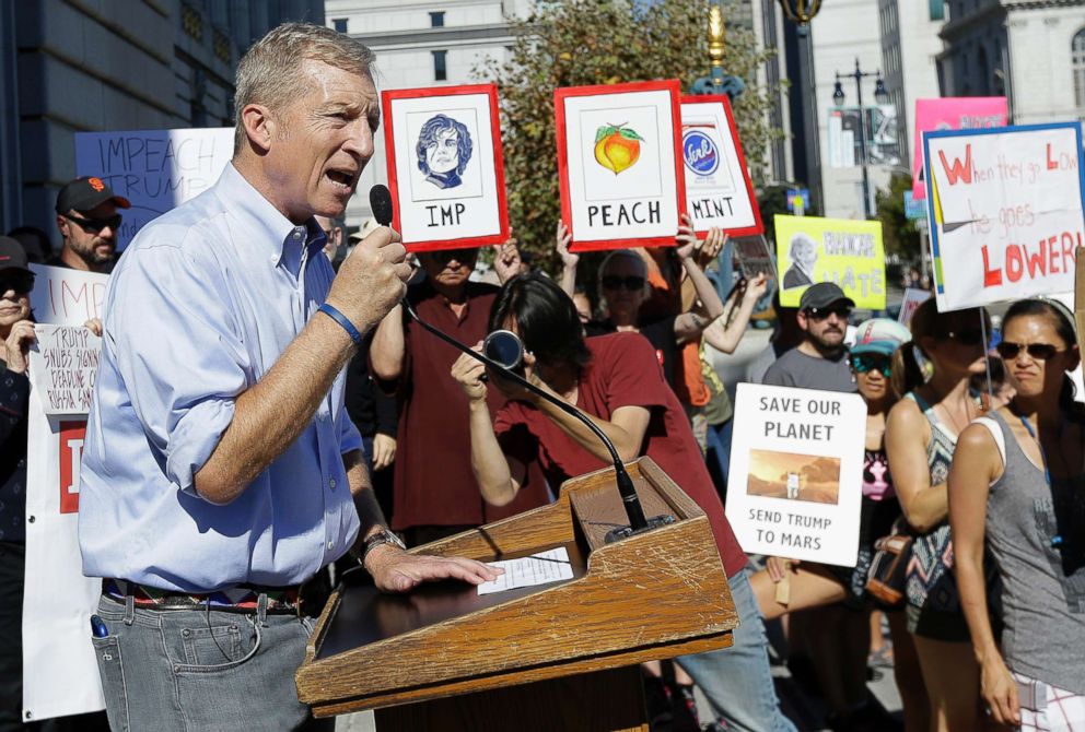 PHOTO: Tom Steyer speaks at a rally calling for the impeachment of President Donald Trump in San Francisco, Oct. 24, 2017.