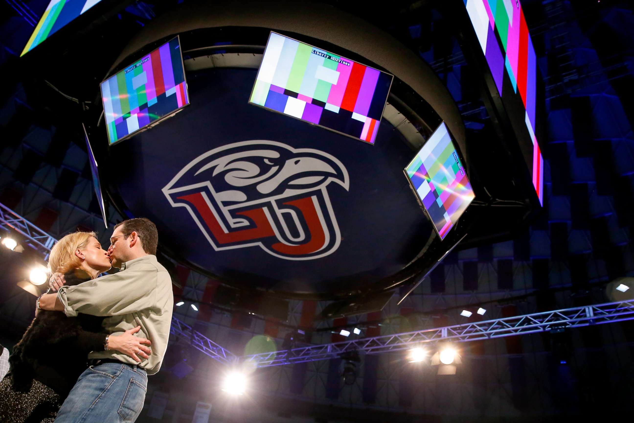 PHOTO: Sen. Ted Cruz, R-Texas, kisses his wife Heidi, during a walk-through for his Monday speech where he will launch his campaign for president at Liberty University on Sunday, March 22, 2015, in Lynchburg, Va.